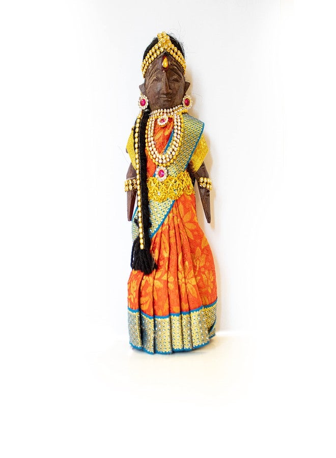 Swaha Marapachi Raja Rani Wooden Doll (20Cm Height) | bommala koluvu Dolls | pattada gombe with Dress | Navratri Special Dolls - Image 2